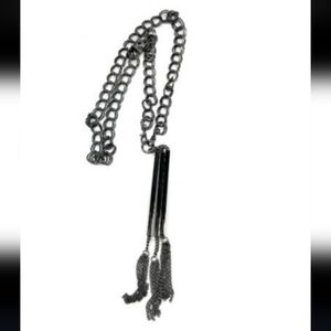 NWOT Premier Designs Black Hematite Tassel Necklace Signed